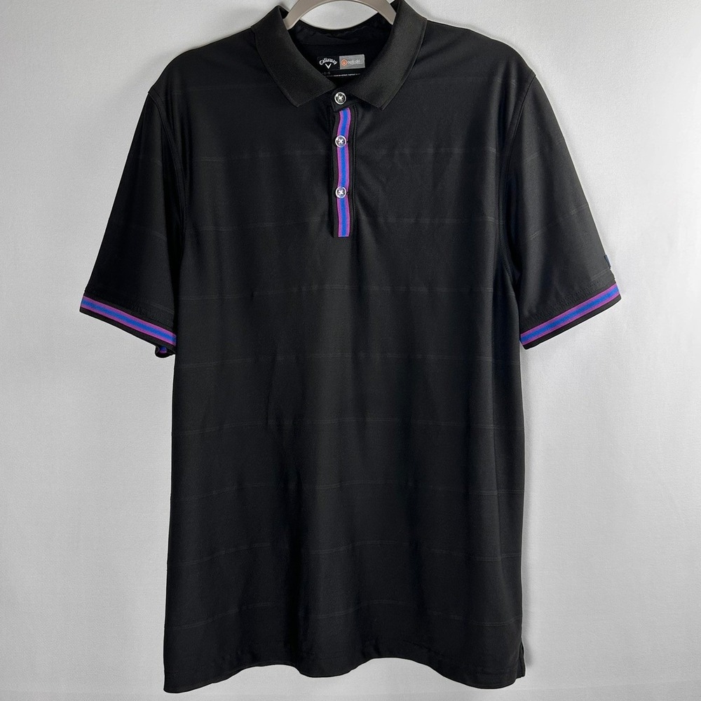 Callaway Opti Dri Performance Golf Polo Shirt L Black Striped Placket Athletic‎